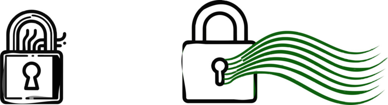 A sleek micro-icon of a secure enterprise padlock features digital data byte lines passing through the shackle against a sharp geometric backdrop with distinct outer boundaries on a white background