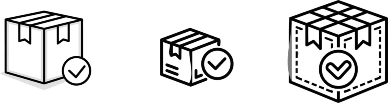 A minimalist webhook delivery status icon features a box with a checkmark, symbolizing successful confirmation in a tech-focused B2B layout