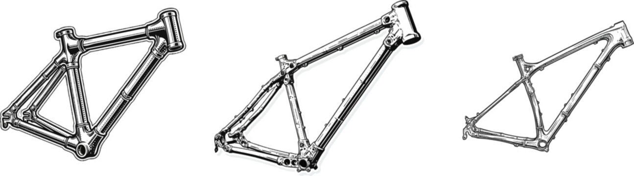 A striking halftone textured design showcases a sustainable bamboo bicycle frame with varied dot matrix screens for depth and shadow, set against a pure white background