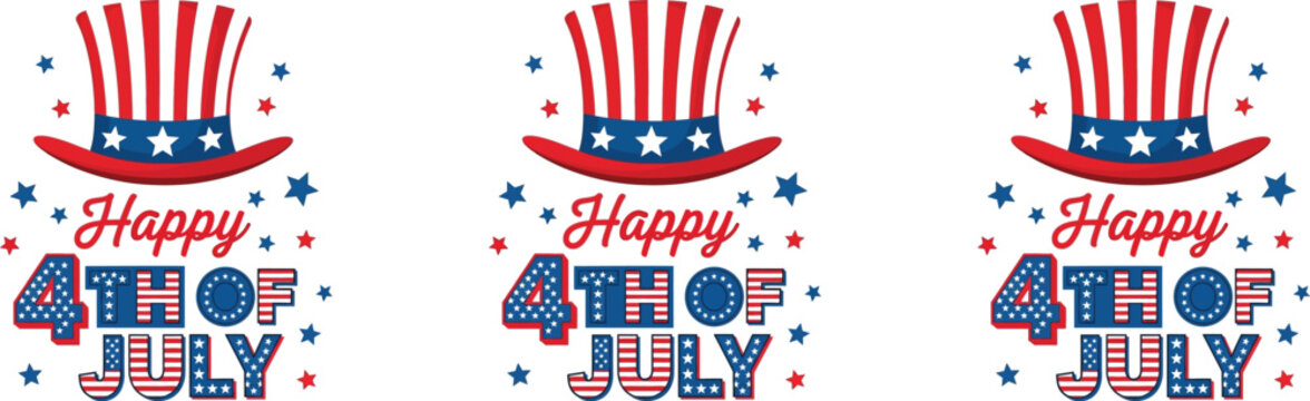 Fourth of july patriotic designs with uncle sam hats and stars