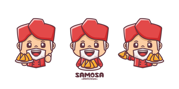 Samosa chef cartoon vector, culinary mascot illustration