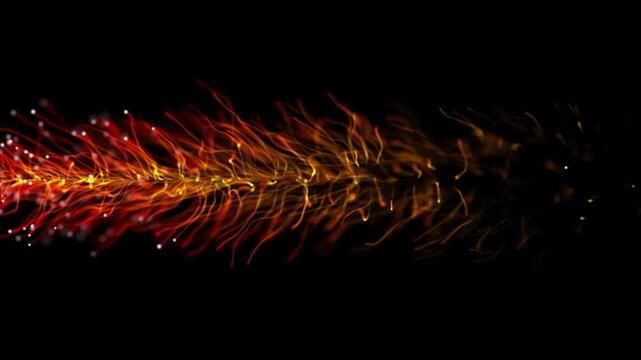 Optical fibers particles glitters trail wave animation on black background. optical fiber FX particle wave animation, bokeh lights sparkle glitters light trail. spreading fiber wires in space.