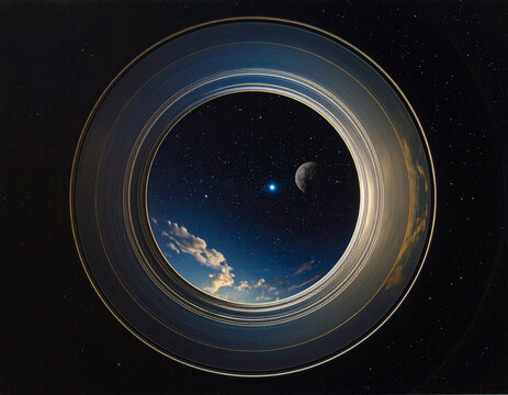 View from Saturn's rings at night moon and star