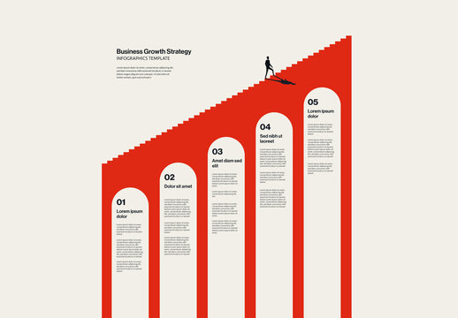 Business Growth Strategy Infographic Template with Stairs on Bridge Illustration