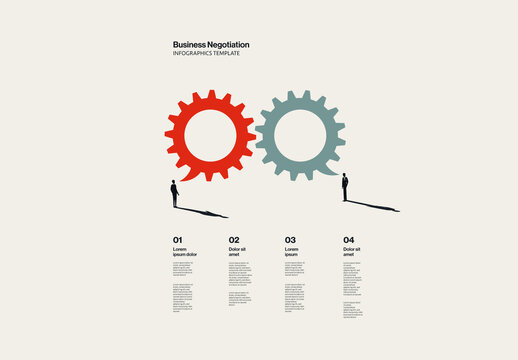 Business Negotiation and Solution Infographic Template with Gears Minimal Illustration