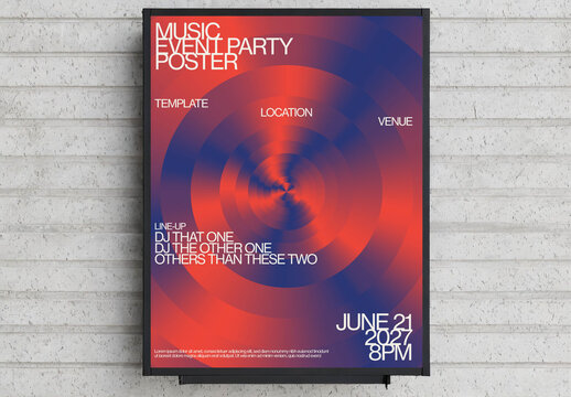 Electronic Music Event Summer Party Poster Template with Gradient Illustration