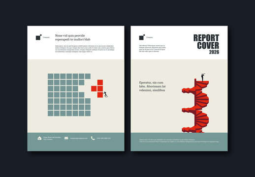 Business Report Cover Template with Winding Stairs and Achievement Minimal Illustration