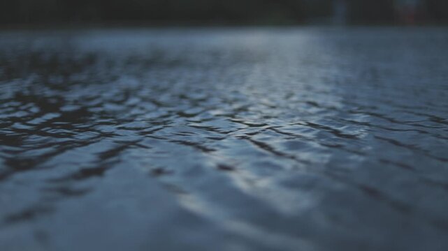 風に吹かれて揺れる暗めの水面アップ映像 4Kの静寂と癒しを感じる自然背景動画