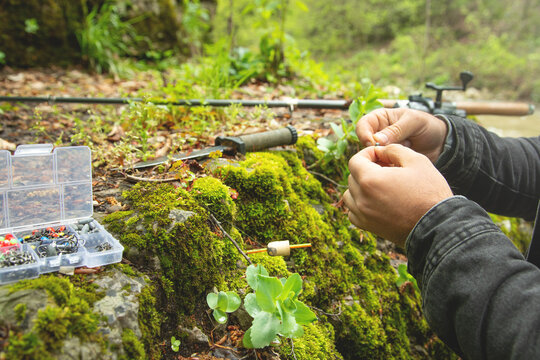 Man prepare lure to catch fish.