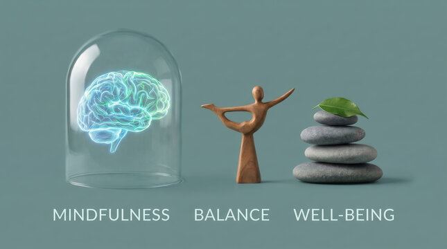 Mindfulness balance and emotional wellbeing concept with calming elements