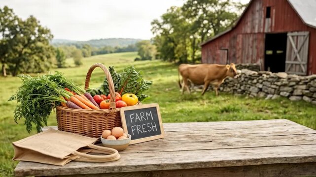 Farm fresh produce and countryside concept with natural copy space, food branding visual for organic campaigns, market promotions and rural lifestyle storytelling, inspired by natural countryside