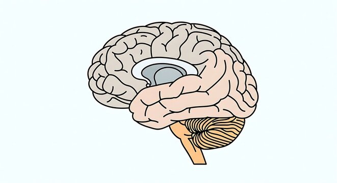 Detailed anatomical drawing of human brain cross section.