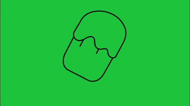 An illustrated ice cream graphic on a green background with outline art style