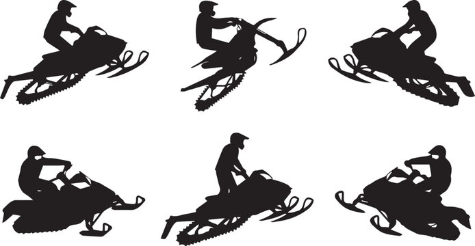 Snowmobile silhouettes collection dynamic winter sport vector graphics