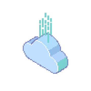 Pixel Art Cloud Data Transfer Icon - Isometric 8-bit Style