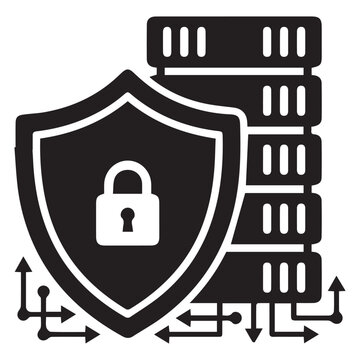 Cyber security data protection vector, secure server database with shield and padlock icon, network safety and digital privacy concept