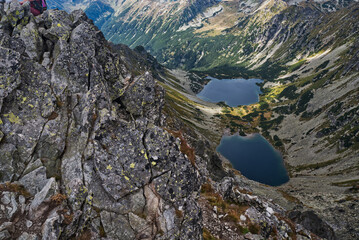 Nizne Temnosmrecinske pleso and Vysne Temnosmrecinske pleso in Temnosmrecinska dolina from Koprovsky stit in High Tatras mountains in Slovakia © honza28683