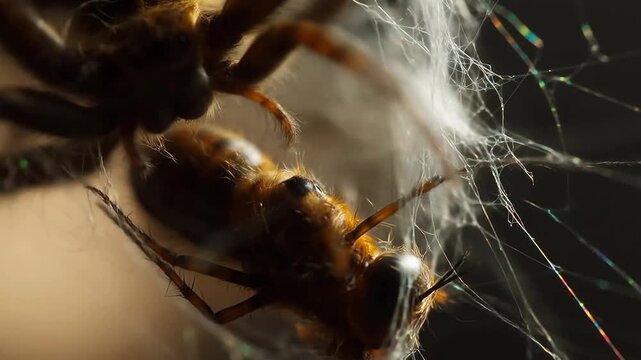 Spider Cocoons Prey - Close-up Hunting Action