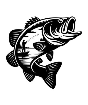 Largemouth Bass Fishing Vector Illustration