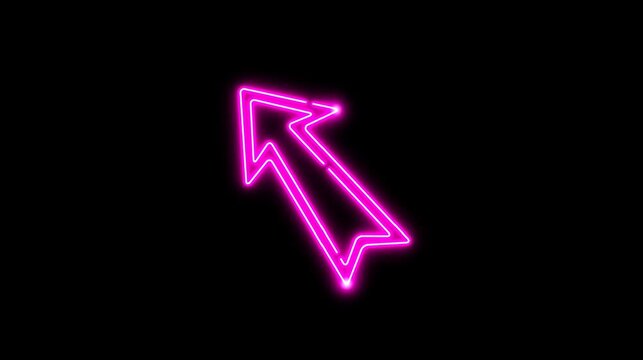 Glowing pink neon arrow pointer pointing up animation on black background for motion graphics and video overlay