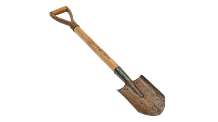 Old vintage rusty shovel spade with wooden handle tool isolated on transparent background cut out © AAAstock2025