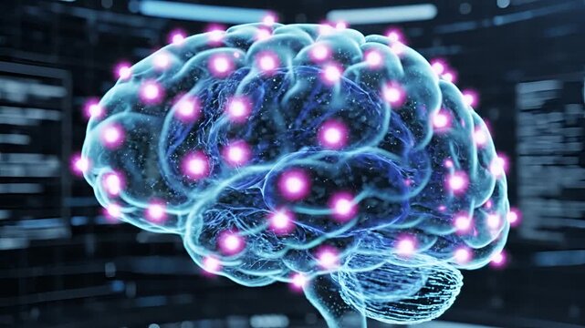 Abstract Digital Brain with Glowing Neural Network Connections.