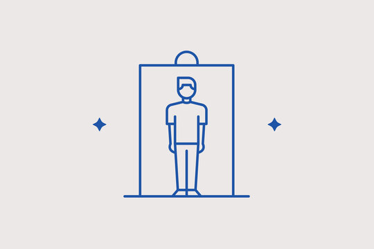 Airport security scanner gate with person line icon for passenger safety checks. Secure vector illustration for terminal customs, body screening, or contraband control.