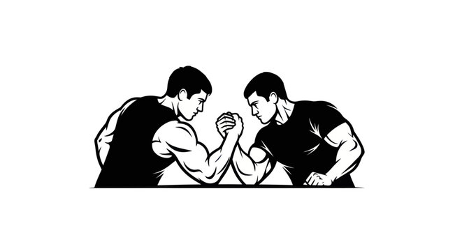 Arm Wrestling Match: Two Muscular Men Competing in Strength Duel