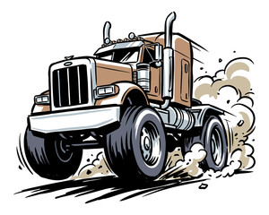 Monster truck print design for t shirt. Big rig racing poster design. Road speed graphic print. Extreme heavy vehicle. Trucker lifestyle artwork. © rahel lila