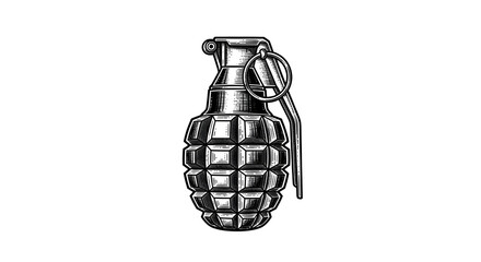 Obraz premium Monochrome illustration of a classic hand grenade with pin
