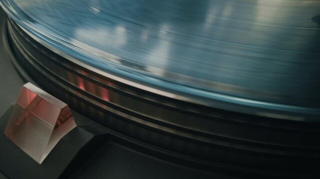 Spinning vinyl record close-up