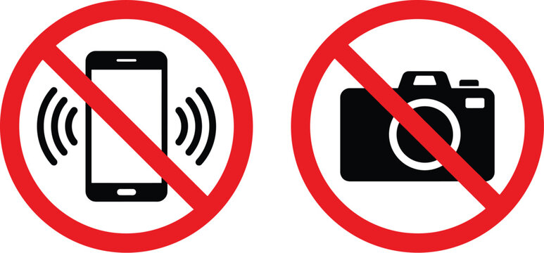 No mobile phones and no photography allowed icons displayed as a clear warning for public areas