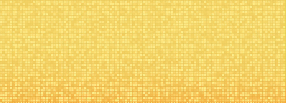 Shining gold disco party pattern background. Iridescent golden sequin mosaic texture. Sparkling yellow halftone wallpaper. Pop up comic glowing glitter backdrop. 70s or 80s vector design template