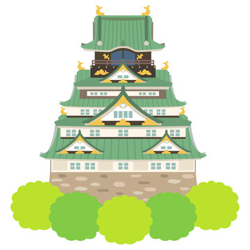 大坂城　大阪　観光名所イラスト素材
