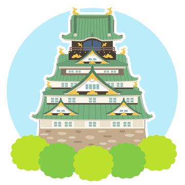大坂城　大阪　観光名所イラスト素材