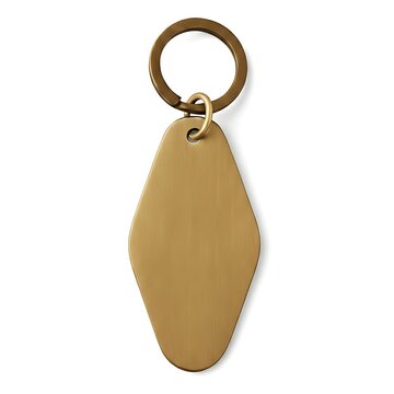 Golden metal rhombus-shaped keychain with keyring isolated on white background