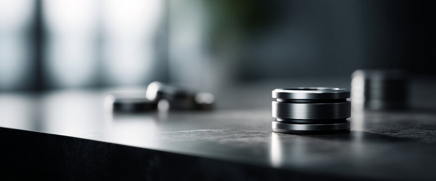 Stacked metal rings on dark surface