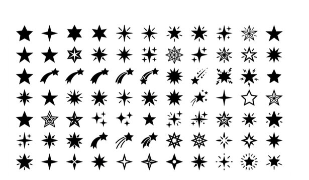Black sparkle and falling stars icon collection decorative celestial vector set