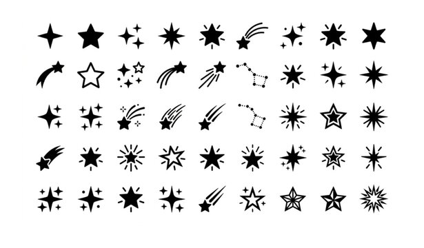 Sparkle falling star and celestial black icon set vector illustration