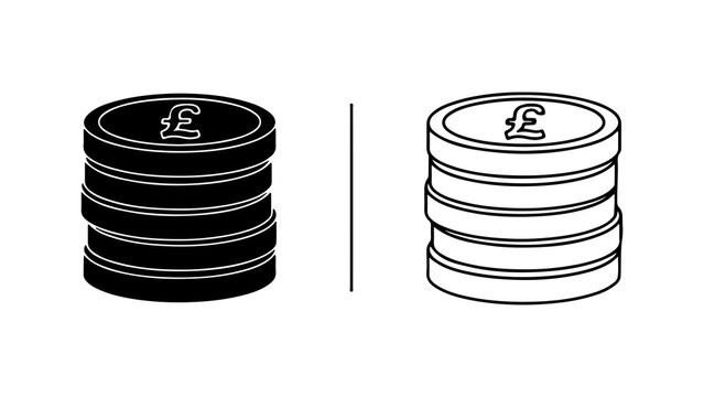 Stack Of British Pound Sterling Coins Icon Set