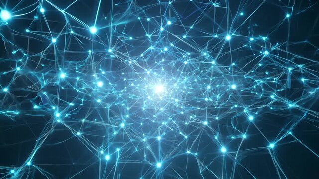 Hyperspeed Fly Through Abstract Neural Network with Glowing Nodes