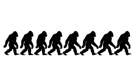 Obraz premium Bigfoot Silhouette Evolution Lineup - Walking Sasquatch Figures