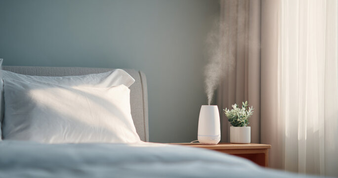 Aroma diffuser on bedside table with plant