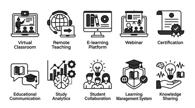 Online Education and Learning Icons Set.