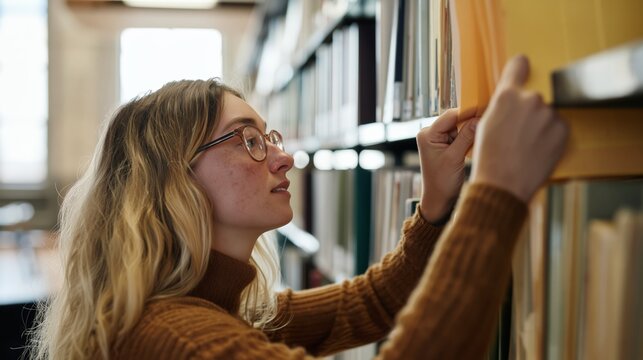 Librarian Engaged with Shelves of Books