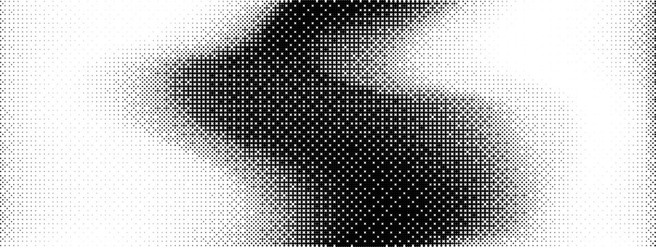 Bitmap game 8 with pattern bg and pixel gradient for black bit background. Dither square halfton and vignette digital with grit noise and gradation vanishing illustration. Vector technology and fade