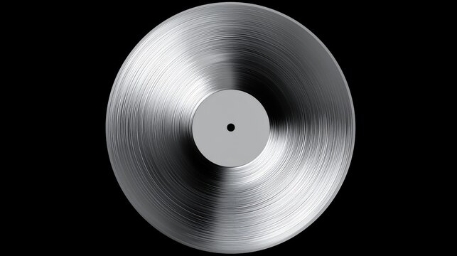 Expertise in music production captured on a sleek silver vinyl record with reflective grooves against a black background.