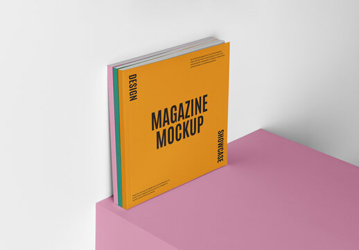 Three Magazine Based on Wall Mockup