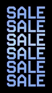 Vertical promotional banner featuring the word SALE repeated on a black background. Ideal for e-commerce marketing, digital advertising, social media promos, retail discount events, futuristic themed 