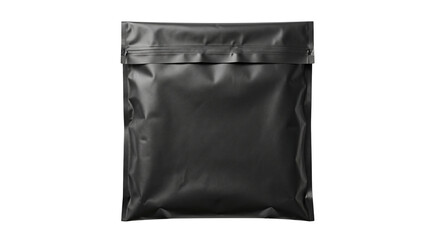 Black plastic zip top bag with sealed closure on transparent background © ATIQULISLAM